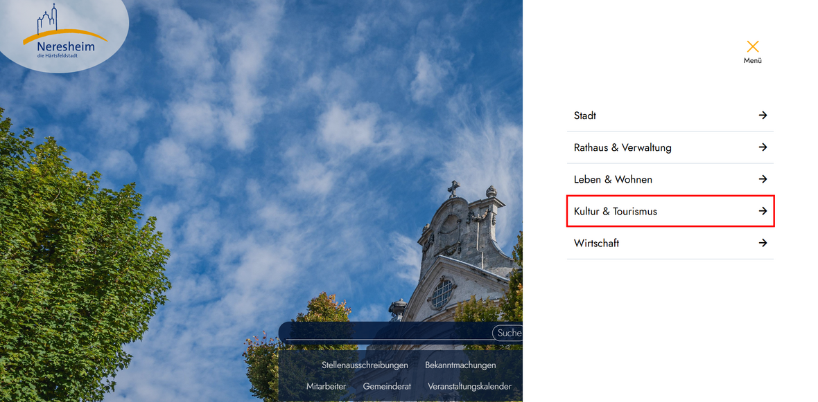Hauptmenüpunkt „Kultur & Tourismus“