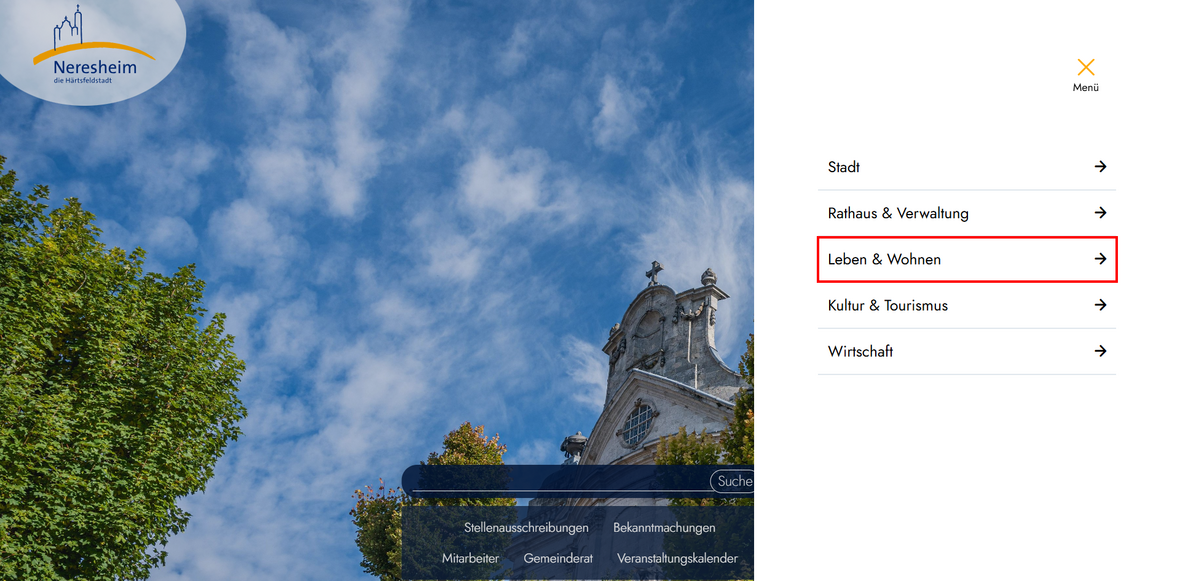 Hauptmenüpunkt "Leben & Wohnen"