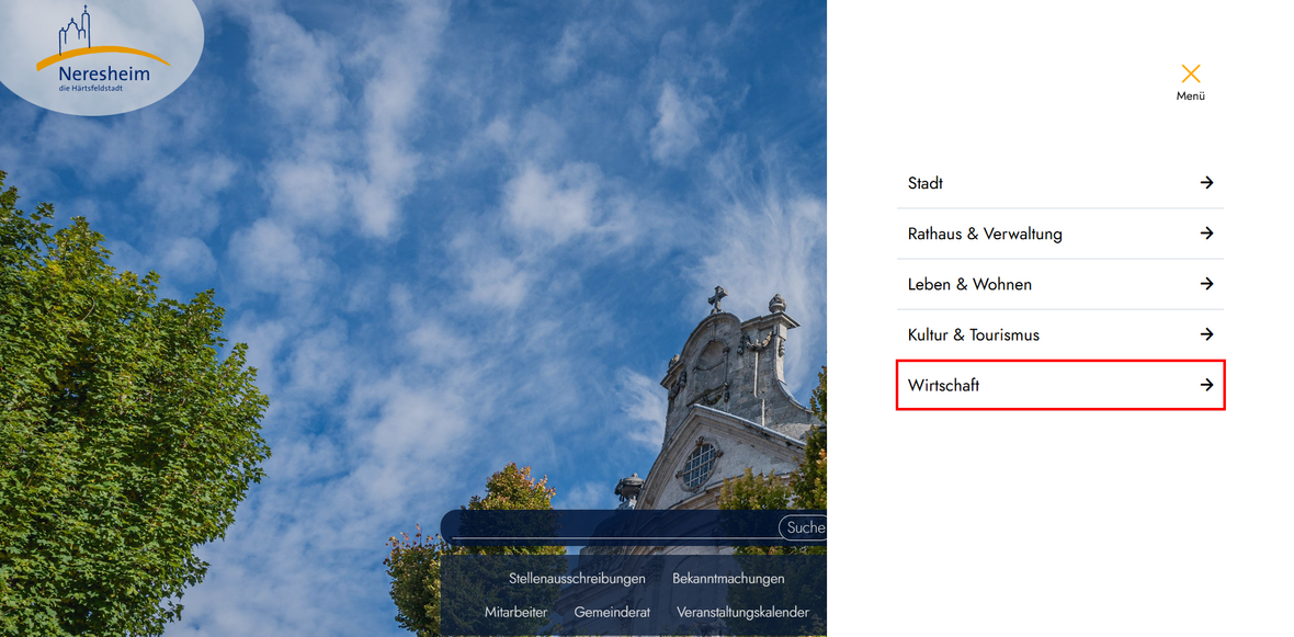 Hauptmenüpunkt „Wirtschaft“