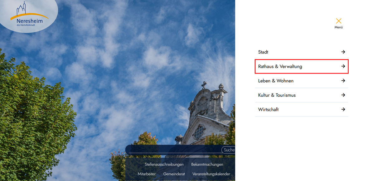 Hauptmenüpunkt „Rathaus & Verwaltung“
